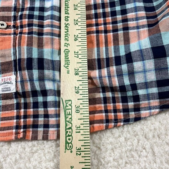 Izod Saltwater Shirt Mens XXL Relaxed Classic Button Up Orange Plaid - Picture 9 of 10